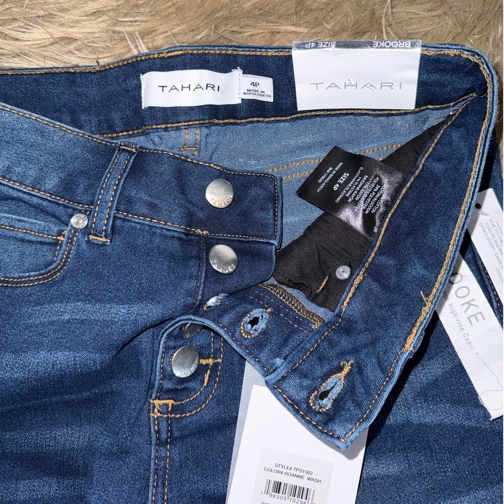 New Tahari Brooke Exposed Button High Rise Capri Denim Jeans size 4P - Picture 5 of 8